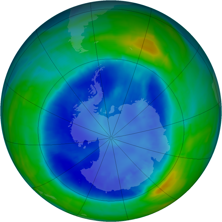 Antarctic ozone map for 03 September 2015
